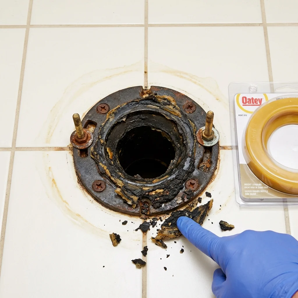 Failed wax ring showing water seepage at the base of a toilet in a Langley, SC home